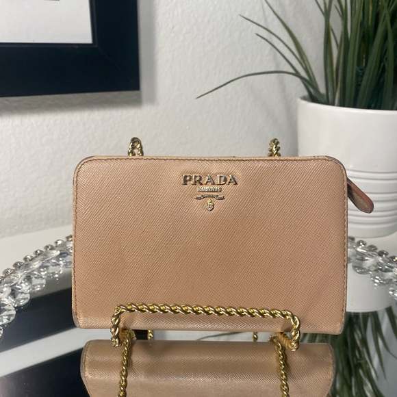 Prada Saffiano Leather Bifold Wallet In Beige - Picture 13 of 13